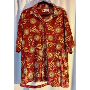 VTG RARE Third Rail Mens Red Dragon Crushed Velvet Button Shirt Streetwear 2XL